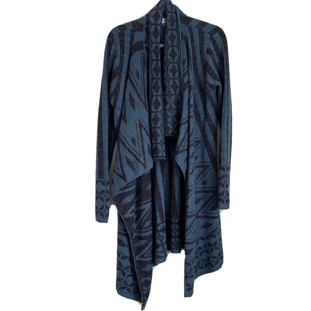 Simply Couture Cardigan Sweater Womens L Blue Knit Boho Wool Blend Coatigan